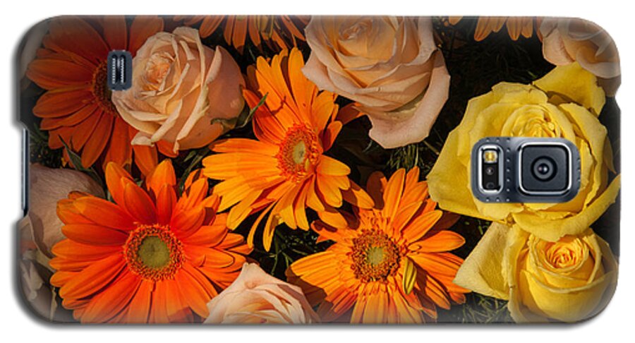 ©connie Cooper-edwards Galaxy S5 Case featuring the photograph Gerber Daisy and Rose Background by Connie Cooper-Edwards