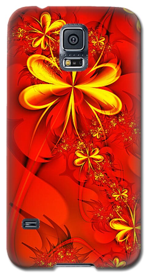 Digital Galaxy S5 Case featuring the digital art Gold Flowers by Lena Auxier