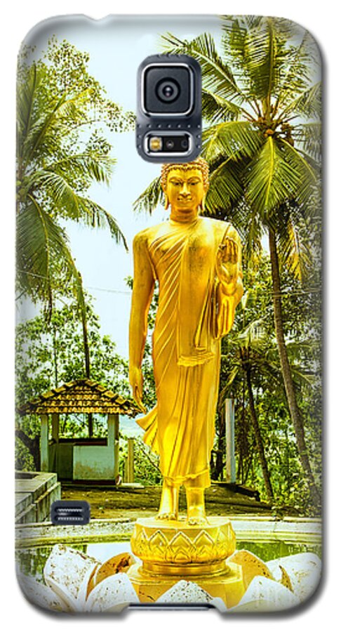 Buddha Galaxy S5 Case featuring the photograph Golden Buddha On A Lotus Flower by Gina Koch