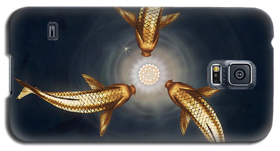 Abstract Galaxy S5 Case featuring the digital art Golden Koi and Lotus by Deborah Smith