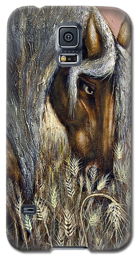 Horse Galaxy S5 Case featuring the painting Golden Years Harvest by Jonelle T McCoy