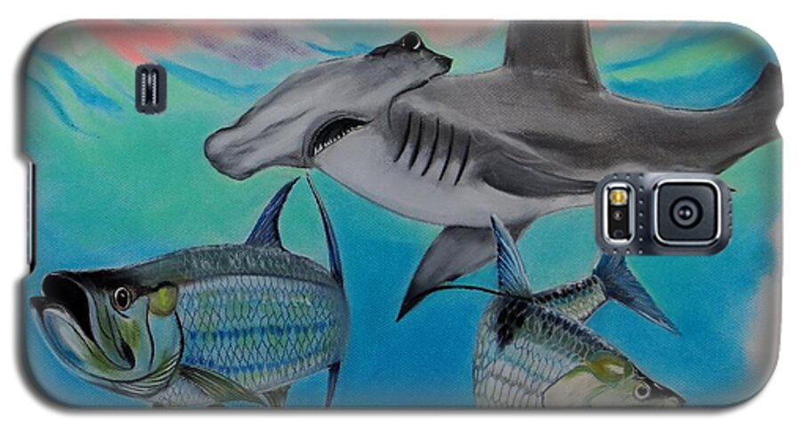 Tarpon Pastel Paintings Galaxy S5 Case featuring the painting Hammerhead Dinner by Kevin Brown