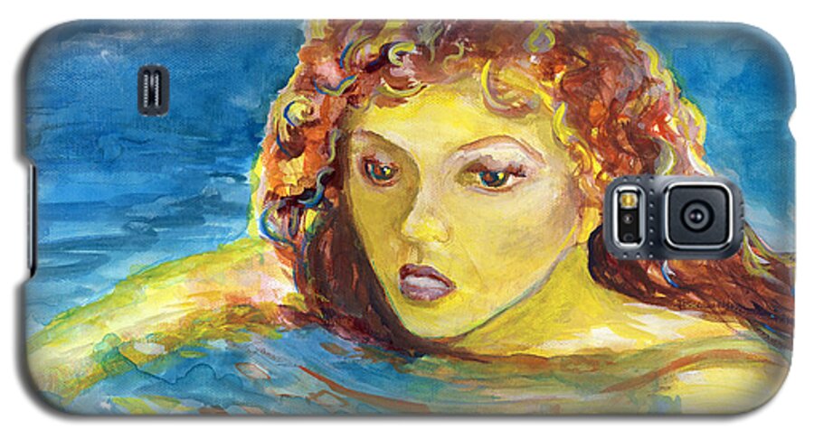 Art Galaxy S5 Case featuring the painting Hand Painted Art Adult Female Swimmer by Lenora De Lude