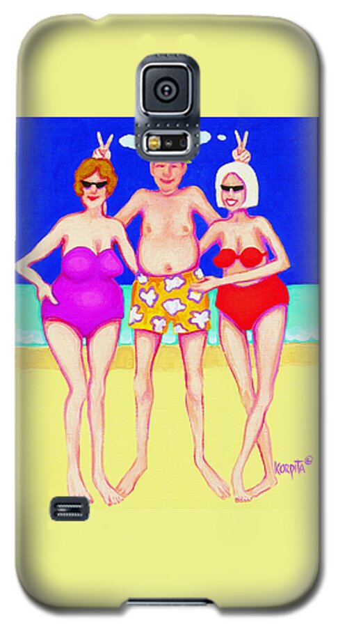 Funny Beach Galaxy S5 Case featuring the painting Funny Beach Women Man by Rebecca Korpita