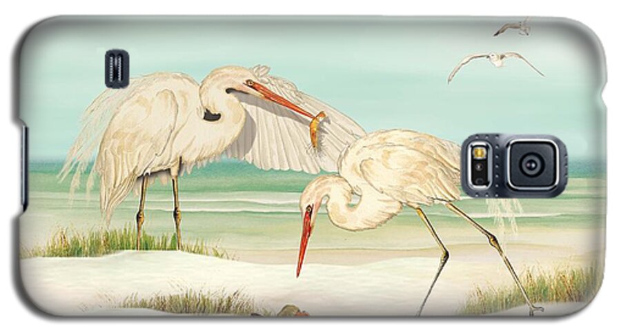 Ocean Galaxy S5 Case featuring the painting Herons Fishing by Anne Beverley-Stamps