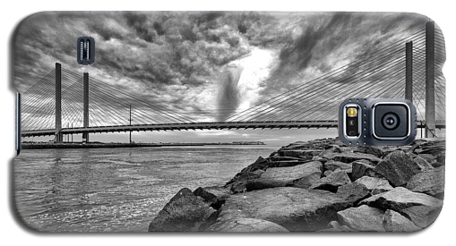 Indian River Bridge Galaxy S5 Case featuring the photograph Indian River Bridge Clouds Black and White by Bill Swartwout
