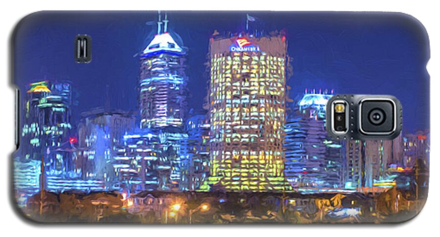 Indianapolis Galaxy S5 Case featuring the photograph Indianapolis Indiana Digitally Painted Night Skyline Blue 3 by David Haskett II