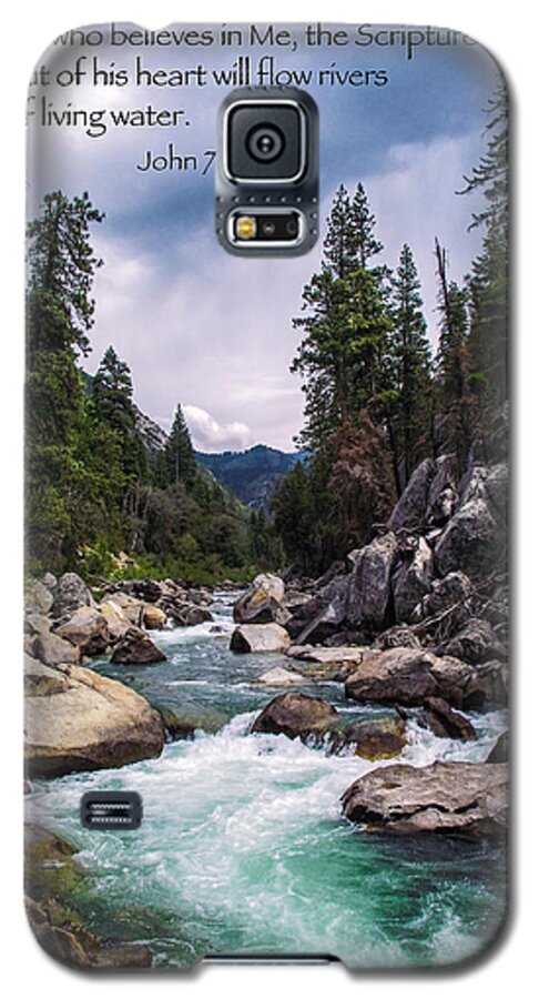 Flowing River Galaxy S5 Case featuring the photograph Inspirational Bible Scripture Emerald Flowing River Fine Art Original Photography by Jerry Cowart