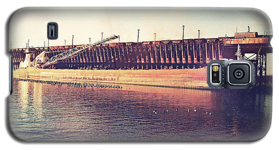 Iron Ore Freighter Galaxy S5 Case featuring the digital art Iron Ore Freighter In Dock by Phil Perkins