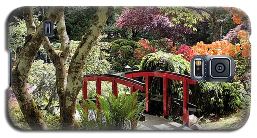 Japanese Garden Galaxy S5 Case featuring the photograph Japanese Garden Bridge with Rhododendrons by Carol Groenen