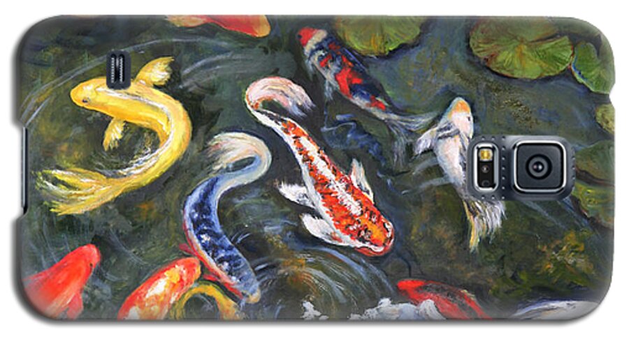 Koi Galaxy S5 Case featuring the painting Koi among the lily pads by Sandra Nardone