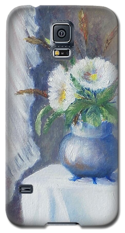 Luczay Galaxy S5 Case featuring the painting Lace and daisey by Katalin Luczay