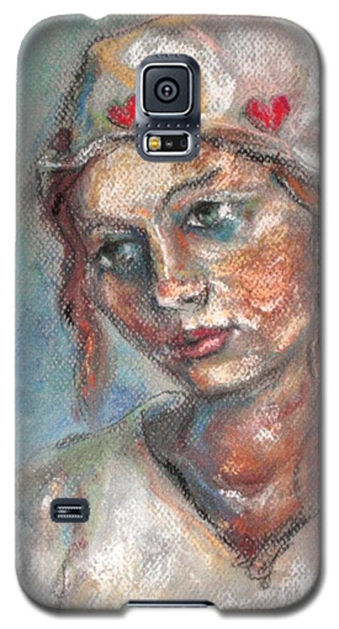 Woman Galaxy S5 Case featuring the painting Lady of Hearts by Carrie Joy Byrnes