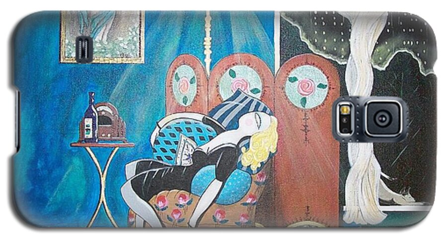 John Lyes Galaxy S5 Case featuring the painting Languid Lady in a Chair Brooding Over Poetry by John Lyes