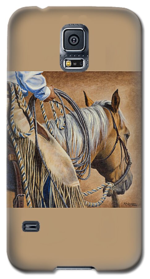 Cowboy Galaxy S5 Case featuring the painting Lariat and Leather by Kim Lockman