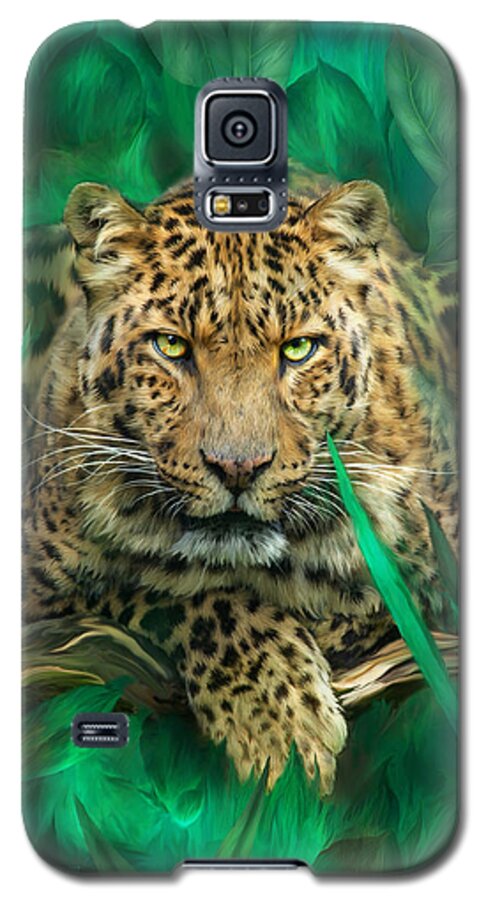 Leopard Galaxy S5 Case featuring the mixed media Leopard - Spirit Of Empowerment by Carol Cavalaris
