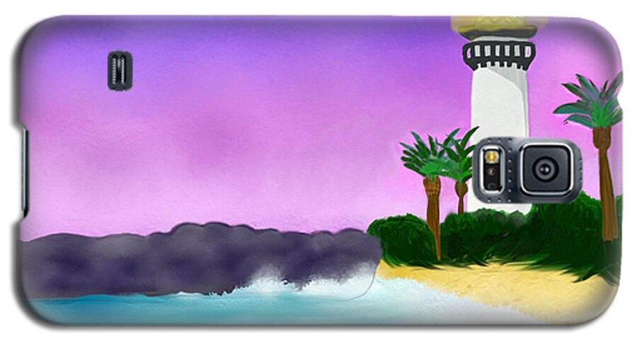 African-american Artist Galaxy S5 Case featuring the painting Lighthouse On Beach by Anita Lewis