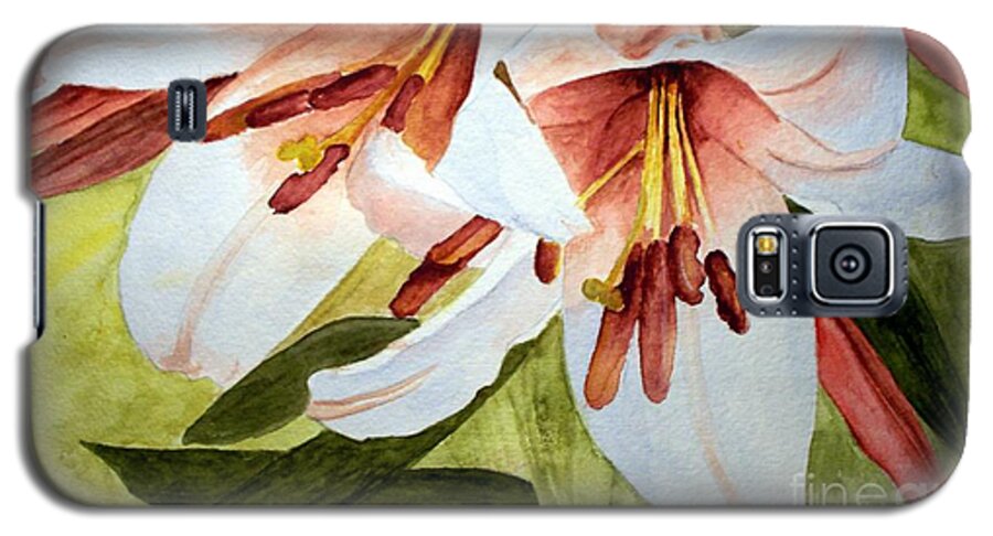 Lily Galaxy S5 Case featuring the painting Lilies in the Garden by Carol Grimes