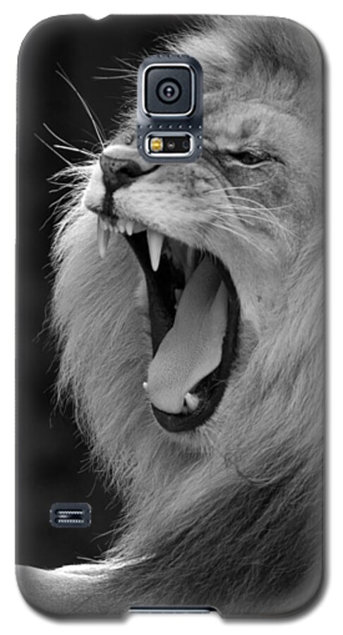 Lion Galaxy S5 Case featuring the photograph Lion Roar Black and White by Clint Buhler