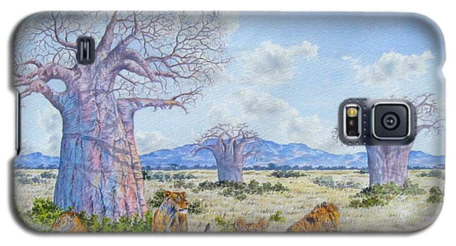 African Paintings Galaxy S5 Case featuring the painting Lions by the Baobab by Joseph Thiongo