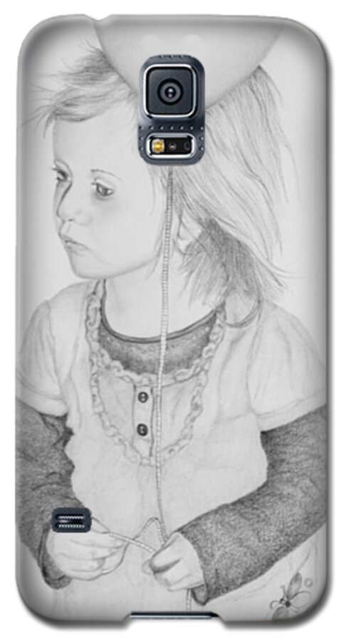 Drawing Galaxy S5 Case featuring the drawing Little Girl with balloon by John Stuart Webbstock