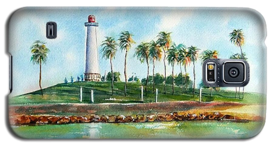 Long Beach Lighthouse Galaxy S5 Case featuring the painting Long Beach Lighthouse version 2 by Debbie Lewis