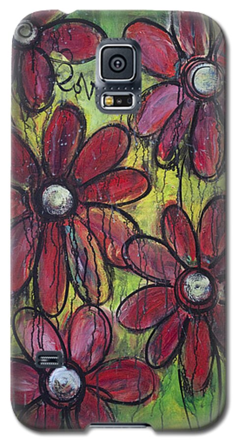 Daisies Galaxy S5 Case featuring the painting Love For Five Daisies by Laurie Maves ART