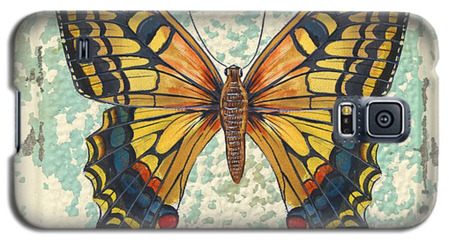 Acrylic Painting Galaxy S5 Case featuring the painting Lovely Yellow Butterfly on Tin Tile by Jean Plout