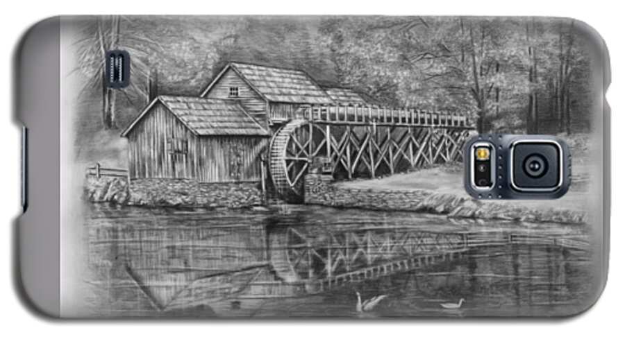 Pencil Galaxy S5 Case featuring the drawing Mabry Mill Pencil Drawing by Lena Auxier