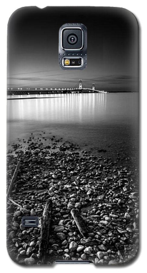 Michigan Galaxy S5 Case featuring the photograph Mackinac Bridge BW by Larry Carr