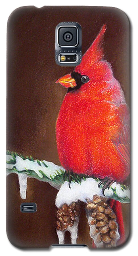 Cardinal Galaxy S5 Case featuring the painting Male Cardinal by Adam Johnson