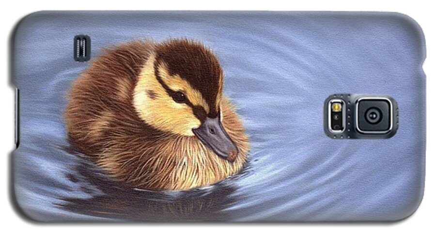 Duck Galaxy S5 Case featuring the painting Mallard Duckling Painting by Rachel Stribbling