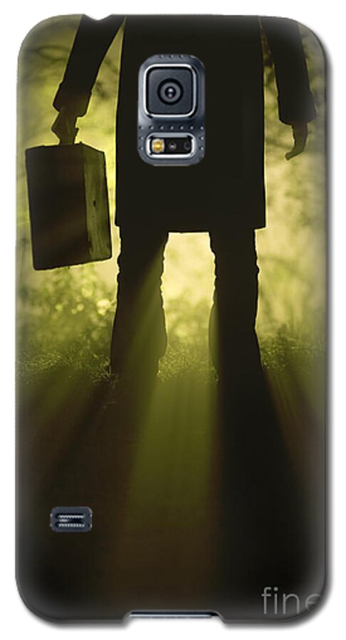 Man Galaxy S5 Case featuring the photograph Man With Case In Fog by Lee Avison