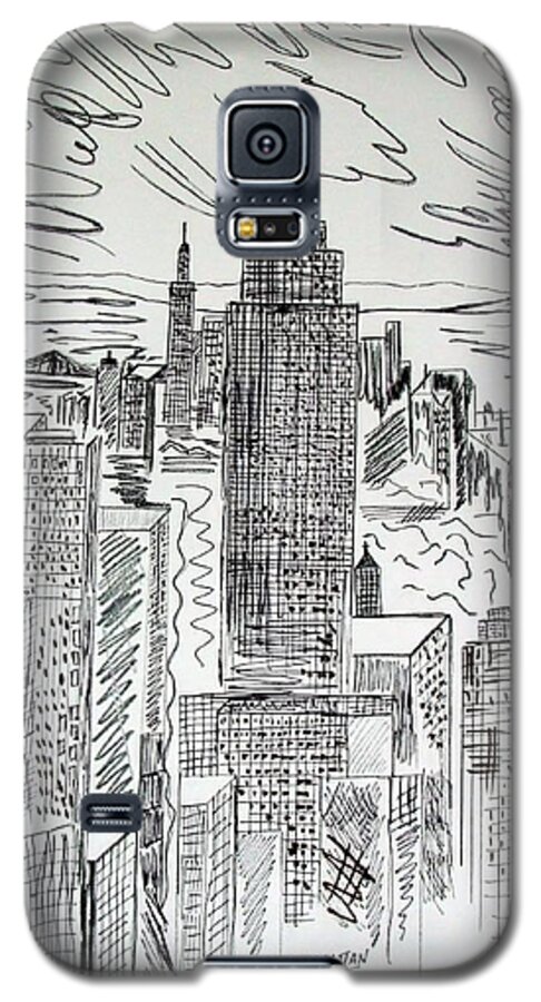 Town Galaxy S5 Case featuring the drawing Manhattan by Janice Pariza