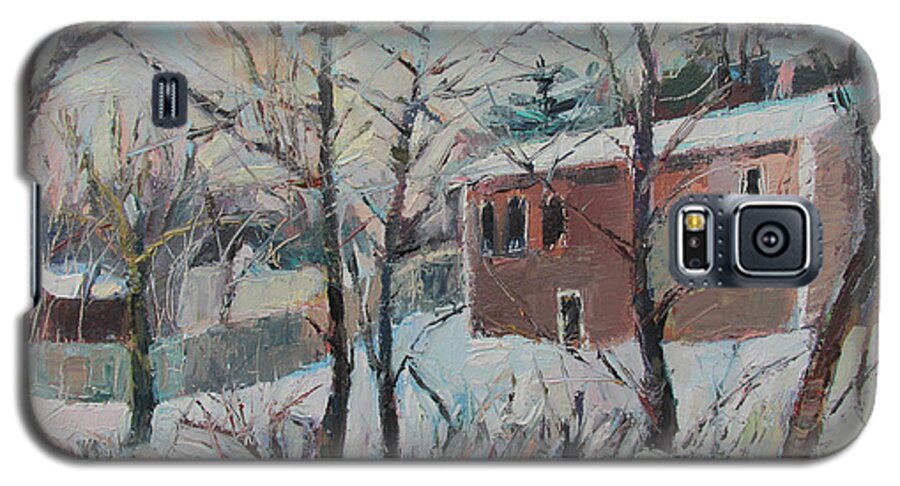 Massachusetts Galaxy S5 Case featuring the painting Massachusetts Snowfall by Linda Novick