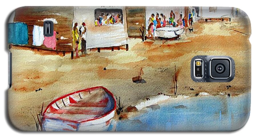 Beach Galaxy S5 Case featuring the painting Mauricio's Village - Beach Huts by Carlin Blahnik CarlinArtWatercolor