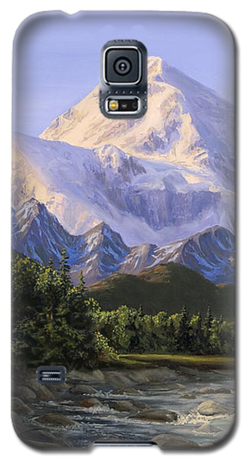 Alaska Landscape Galaxy S5 Case featuring the painting Majestic Denali Mountain Landscape - Alaska Painting - Mountains and River - Wilderness Decor by K Whitworth
