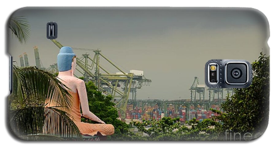 Lotus Galaxy S5 Case featuring the photograph Meditating Buddha views container seaport Singapore by Imran Ahmed