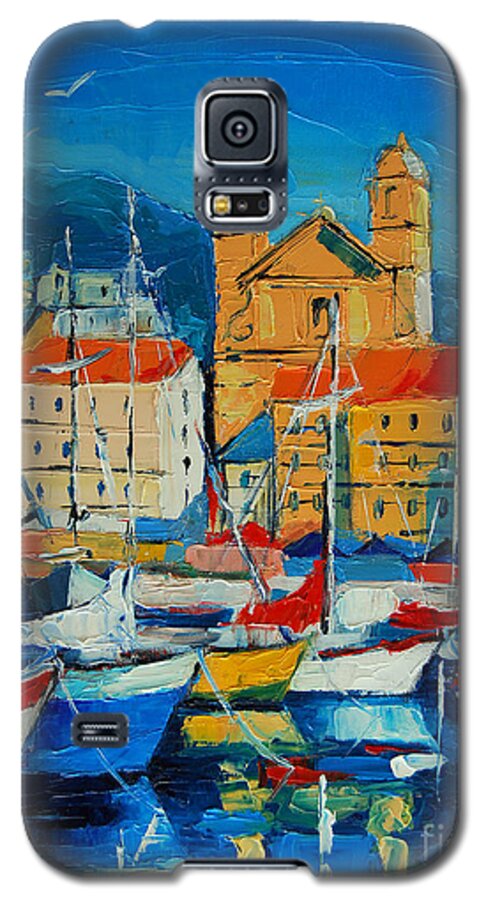 Mediterranean Harbor Galaxy S5 Case featuring the painting Mediterranean Harbor by Mona Edulesco