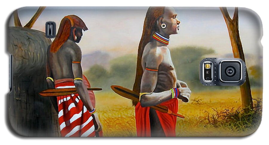 Maasai Galaxy S5 Case featuring the painting Men of the Maasai by Wycliffe Ndwiga