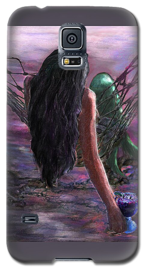 Mermaid Galaxy S5 Case featuring the digital art Mermaid Sunset With Cocktail by Jane Schnetlage