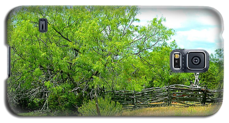Texas Galaxy S5 Case featuring the photograph Mesquite Tree and Cedar Post Fence by Linda Cox