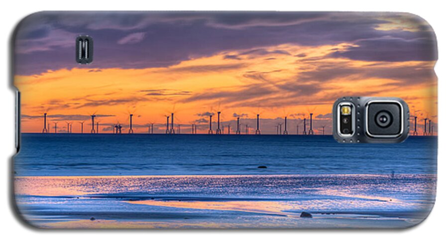 Modern Electric Windmill Turbine Galaxy S5 Case featuring the photograph Modern Ocean Windmills at Sunset Lowtide by Dennis Dame