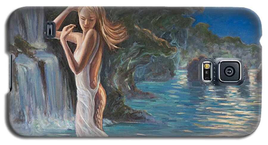 Mermaid Galaxy S5 Case featuring the painting Transformed by the moonlight by Marco Busoni