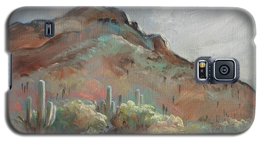 Arizona Galaxy S5 Case featuring the painting Morning at Usery Mountain Park by Peggy Wrobleski