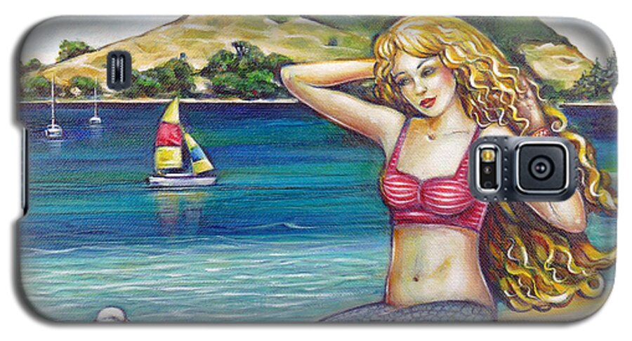 Mermaid Galaxy S5 Case featuring the painting Mount Maunganui Beach Mermaid 160313 #2 by Selena Boron