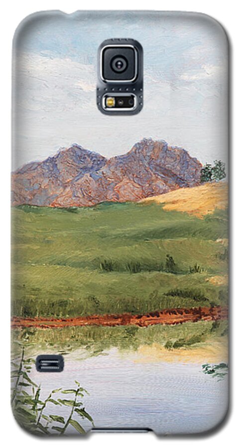 Animals Galaxy S5 Case featuring the painting Mountain Landscape with Egret by Masha Batkova