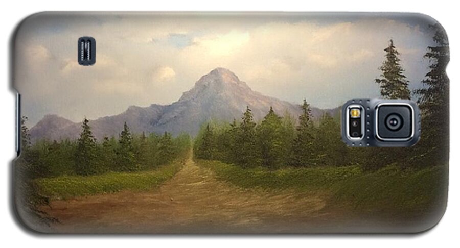 Landscape. Oil Painting. Mountains Sky. Clouds. Evergreens. Galaxy S5 Case featuring the painting Mountain run road by Justin Wozniak