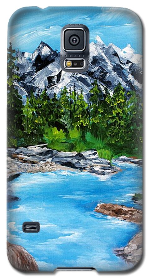 Landscape Galaxy S5 Case featuring the painting Mountain stream by Ellen Canfield