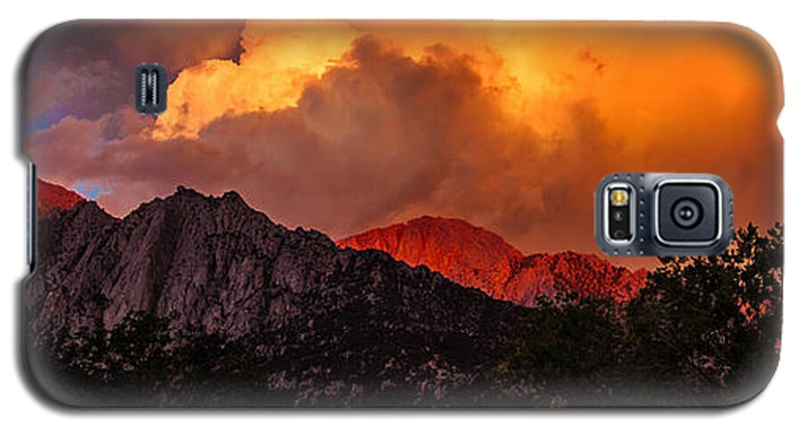 Mountain Top Sunrise With Orange Dramatic Storm Clouds Fine Art Photography Print Galaxy S5 Case featuring the photograph Mountain Top Sunrise With Orange Dramatic Storm Clouds by Jerry Cowart